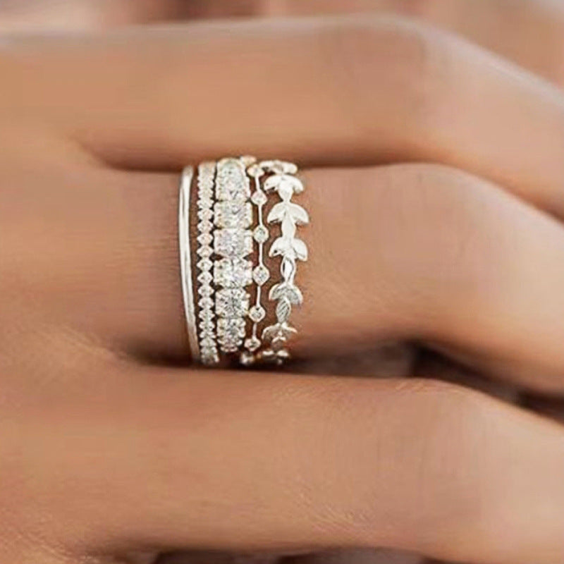 Geometric Zircon Inlaid Copper Ring Wheat Leaf Design Ladies Elegant Everyday Wear Timeless Copper Jewelry Now