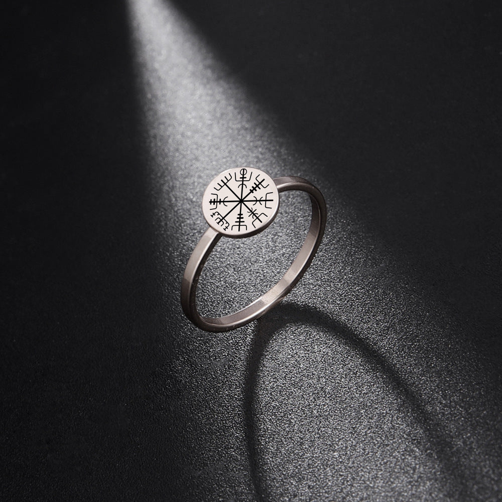 Viking Compass Ring Titanium Steel Laser Engraved Norse Jewelry Unisex Ring for Men and Women Themed Accessory