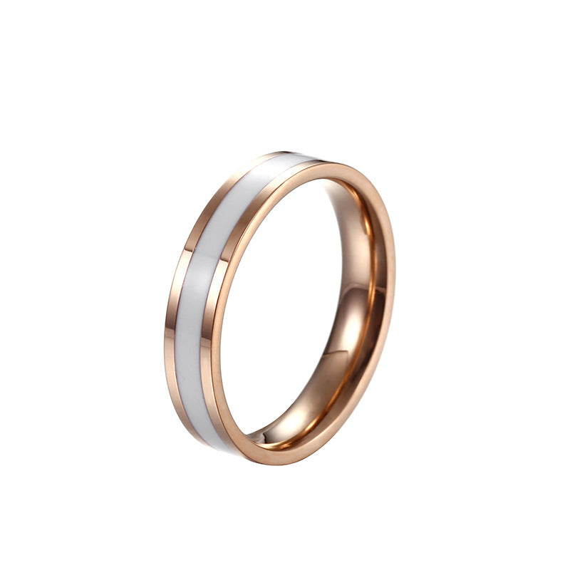 Titanium Steel Ring 18K Rose Gold Plated Ring With Gems Electroplated Thin Ring For Women Girls Size 5 6 7 8 9 10