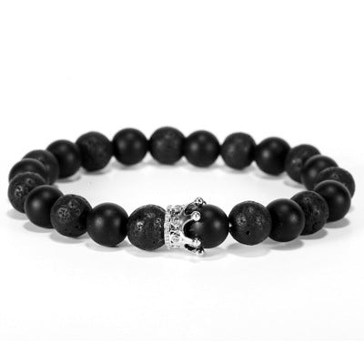 Unisex Agate Bracelet For Couples Natural Stone Bead Bracelets Crown Gold Plated Inlay Gemstone Anti Fatigue Jewelry