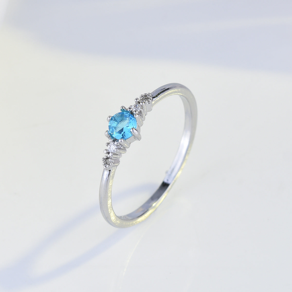 Womens Geometric Ring Diamond Inlay Sterling Silver Gemstone Aquamarine Copper Platinum Plated Ring Aquamarine