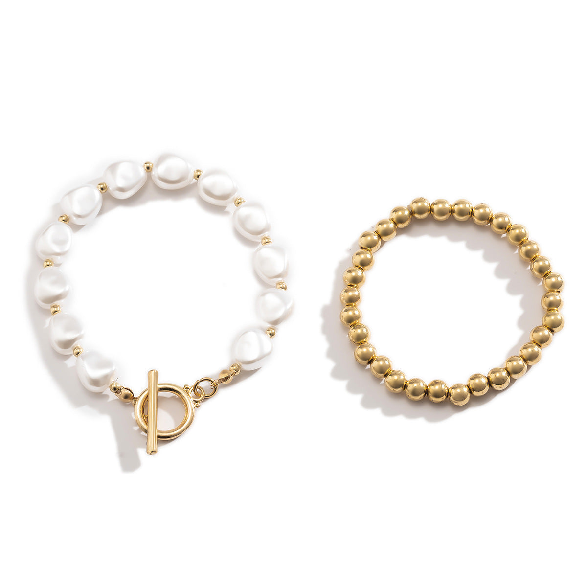 Geometric Bracelet Electroplated Metal Jewelry With Imitation Pearls In Gold Tone And Silver Finish For Women Everyday