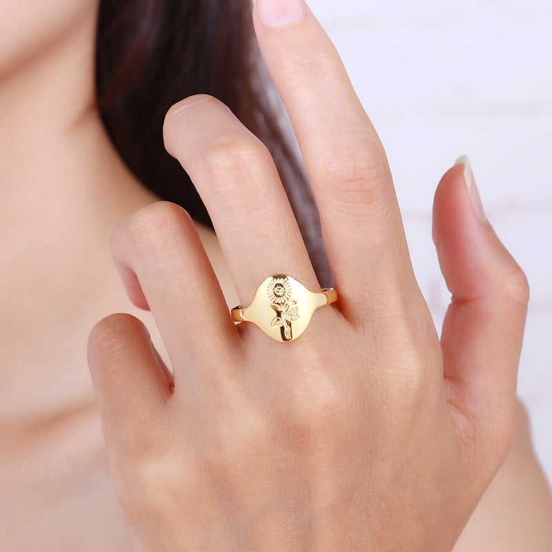 Womens Brass Ring With Vintage Sunflower Patterns European American Design Jewelry High Quality Fashion Styles