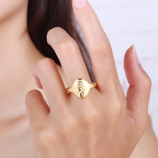 Womens Brass Ring With Vintage Sunflower Patterns European American Design Jewelry High Quality Fashion Styles