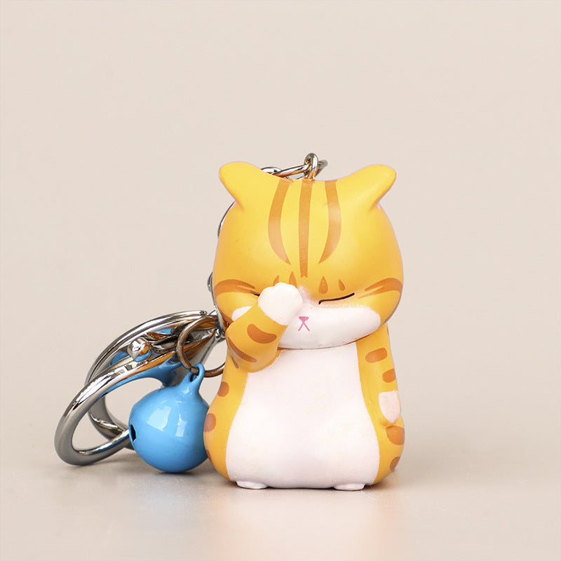 Unisex Resin Keychain With Orange Cat And Bell Charm Fashionable Keyring Decoration Cute Cat Accessory Pet Toy