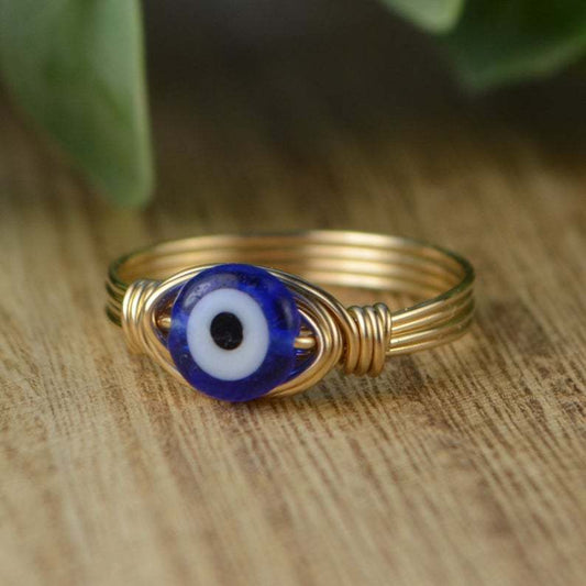 Demon Eye Ring Copper Unisex Geometric Band Dark Blue Gold Water Blue Gold Red Gold Black Gold Sizes 6 7 8 9 10