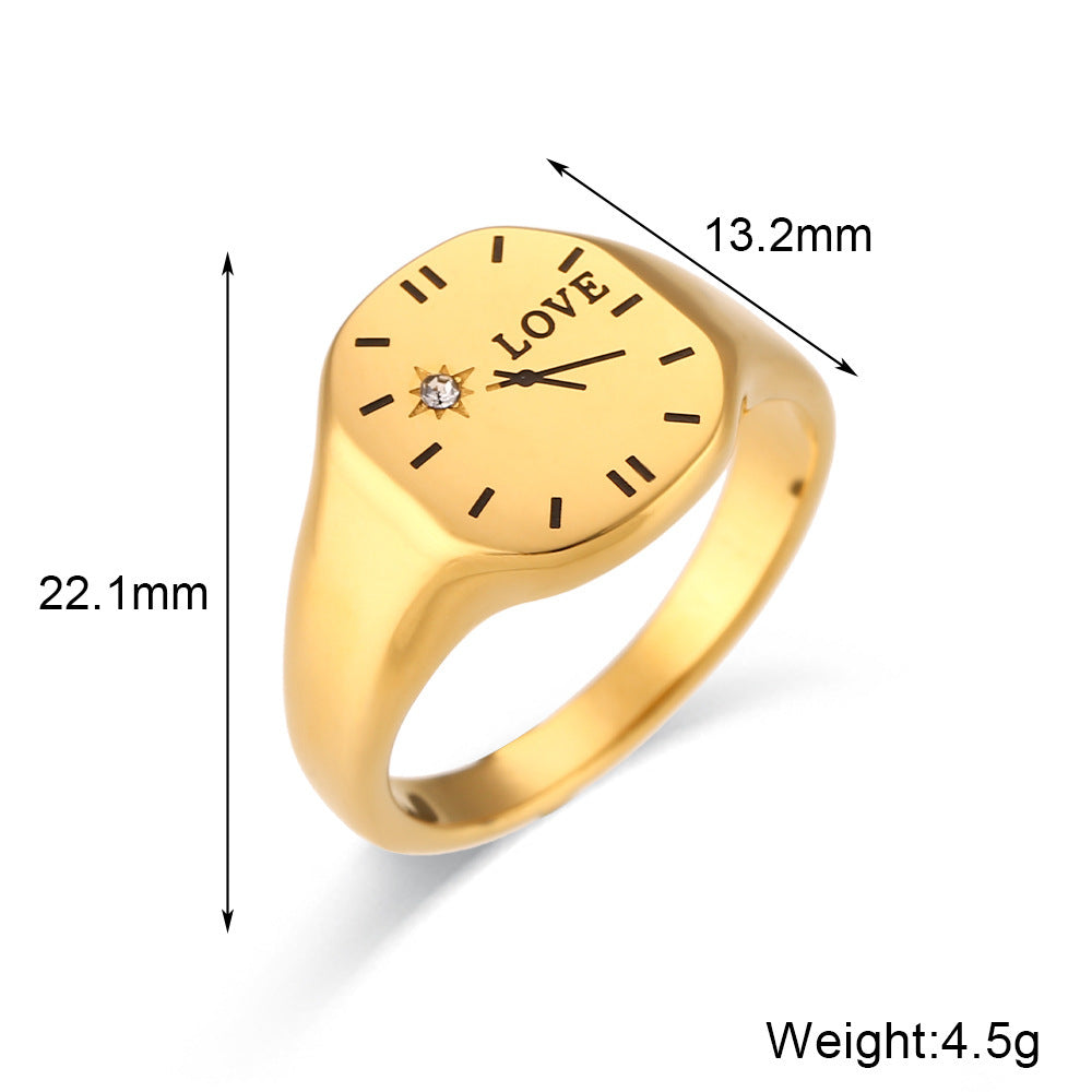 Stainless Steel Fashion Clock Ring Gold Geometric Statement Ring For Women And Girls Jewelry Gift Classic Look