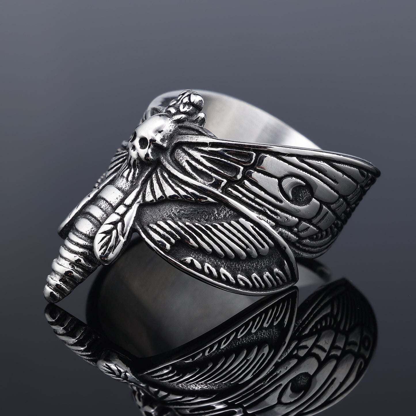Stainless Steel Gothic Butterfly Ring Unisex Deathly Moth Jewelry Durable Trendy Statement Rings For Men Women