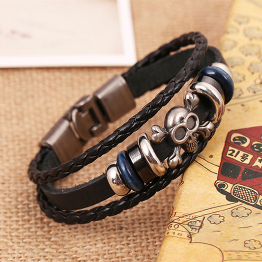 Womens Vintage Leather Skull Bracelet Handmade Retro Design Jewelry Wristband Gift For Women High Quality Chic Style