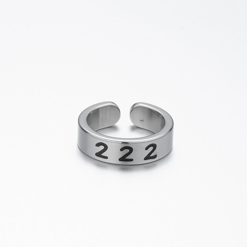 Womens Stainless Steel Ring Vintage Lucky Number Silver Text Ring Fashion Statement Jewelry High Quality Design