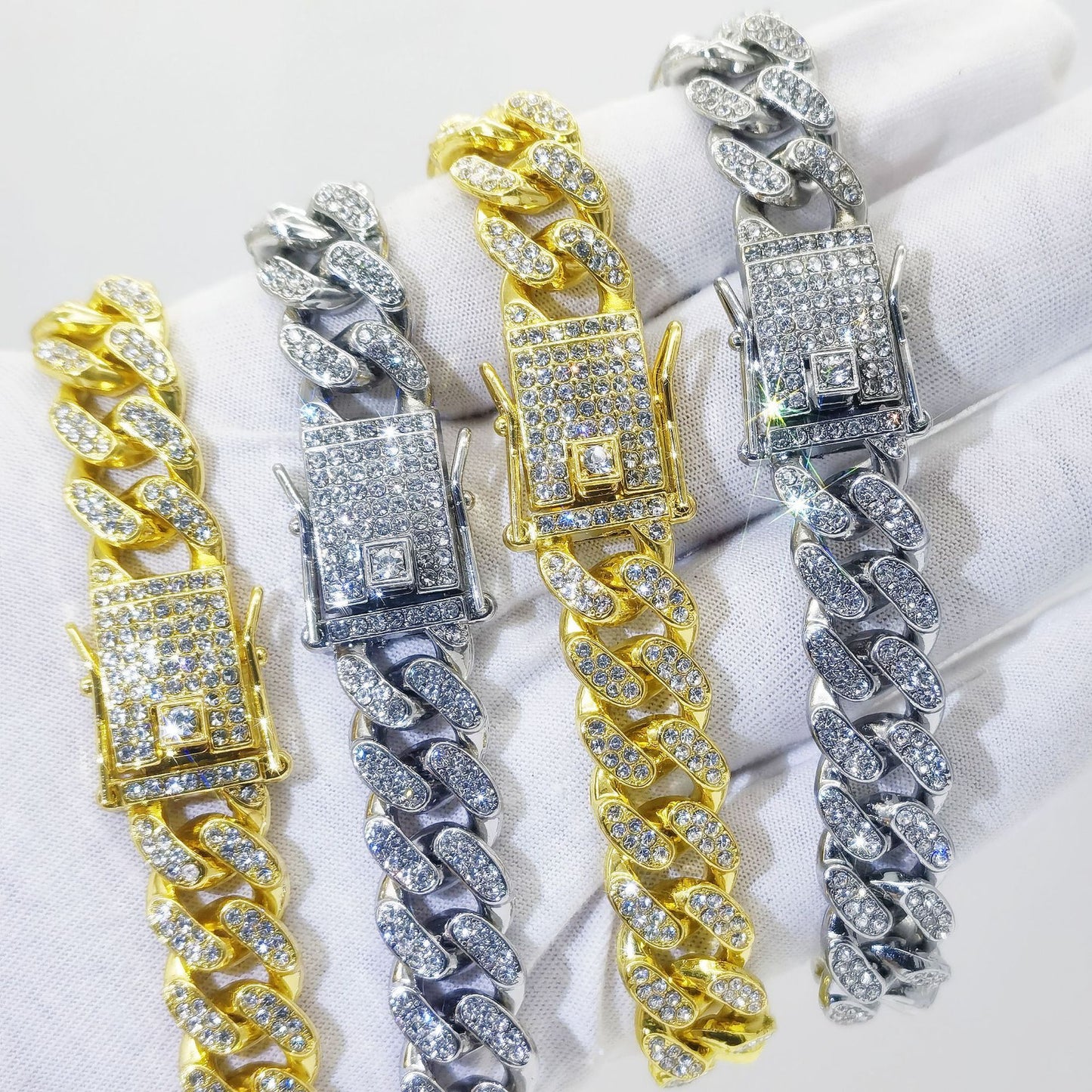 Flat Cuban Link Chain Bracelet With Water Wave Geometry Alloy In Gold And Silver Gift Box Finish Polished Durable