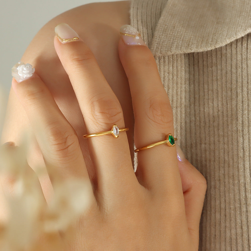 Geometric Titanium Steel Ring With Gold Zircon Accent For Women Size 6 8 European American Style Jewelry Elegant