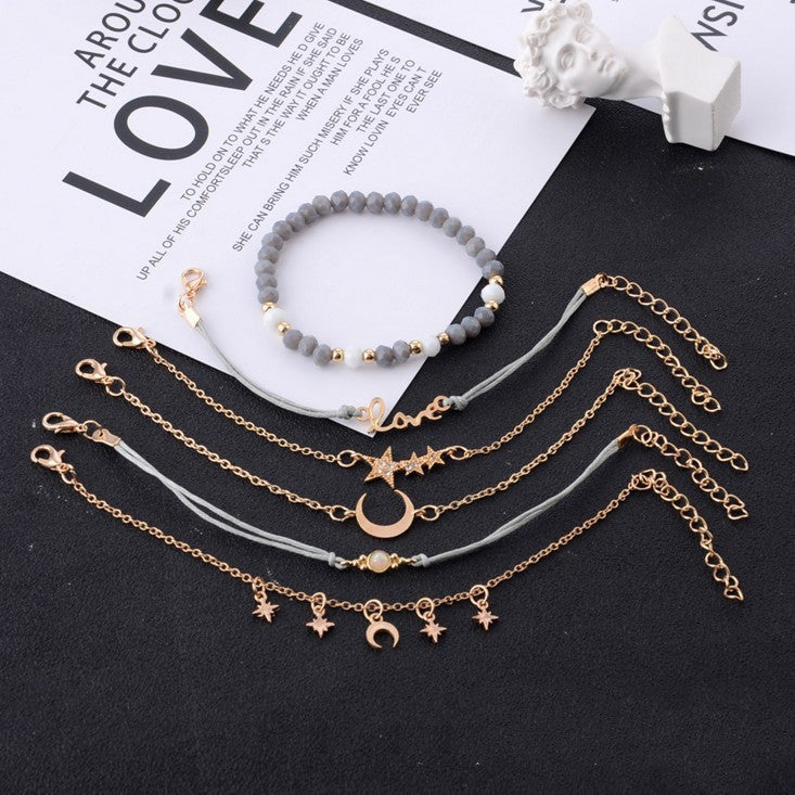 Womens Bracelet Set Alloy Bangle Geometric Star Moon Pendant European American Style Jewelry Fashion Piece Set