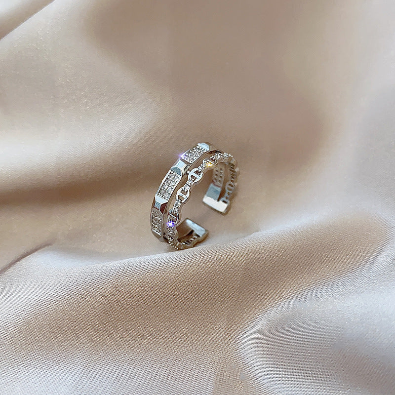 Geometric Gem Inlay Silver Ring 925 Adjustable Open Ring Korean Style Women Fashion Jewelry Everyday Wear For Daily Glam