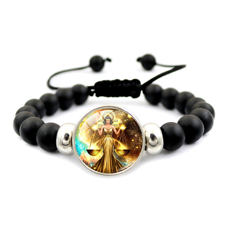 Unisex Zodiac Constellation Beaded Bracelet With Time Gem Adjustable Length Glass Beads Travel For Travel Gift