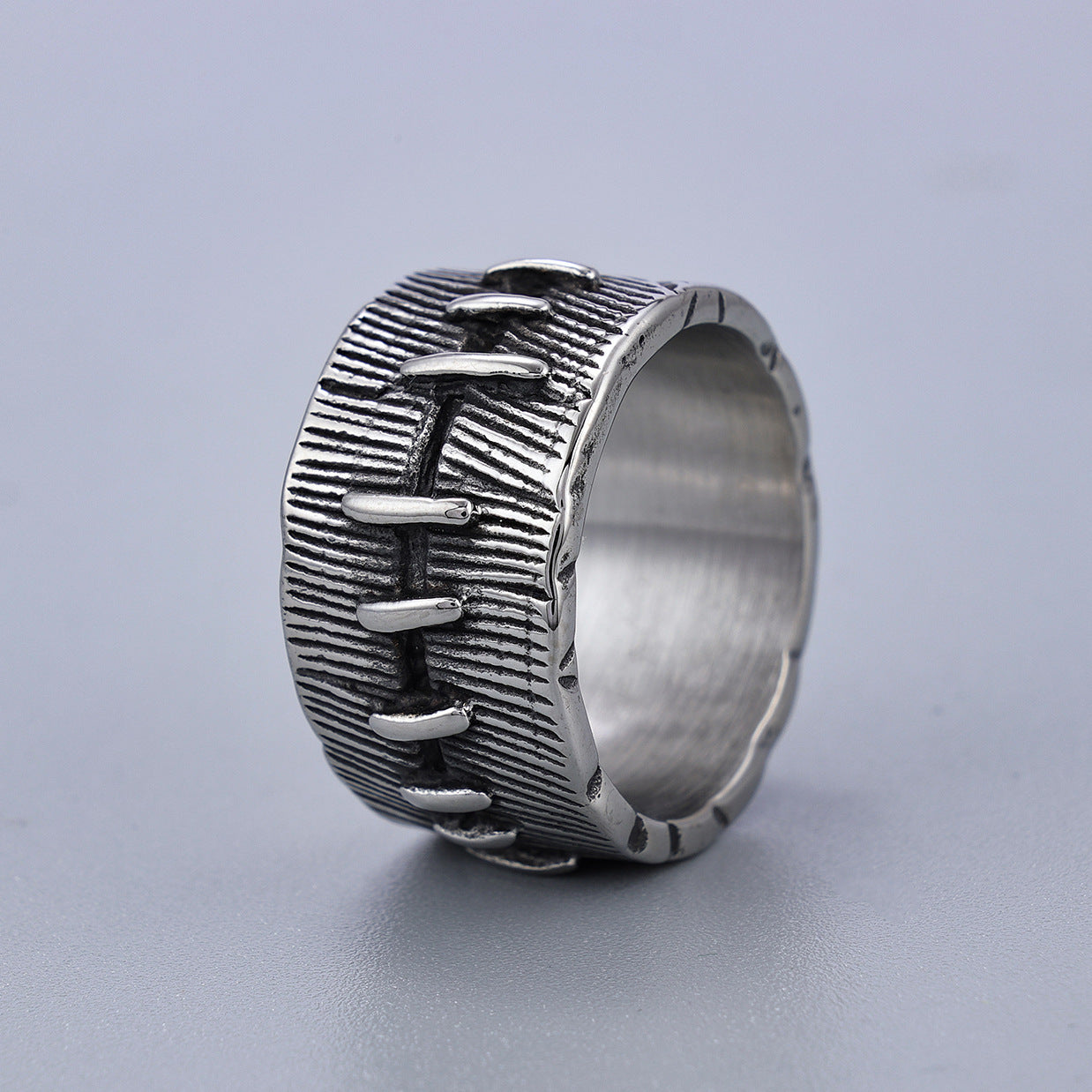 Dark Punk Stitched Ring For Men Titanium Steel U Shaped Geometric Design Fashion Accessory Jewelry Superior Quality