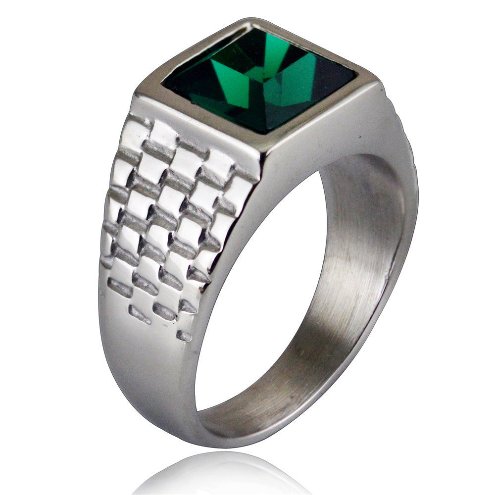 Popular Punk Retro Inlaid Jewel Pattern Titanium Steel Ring For Unisex Size 7 8 9 10 11 12 13 For Everyday Use