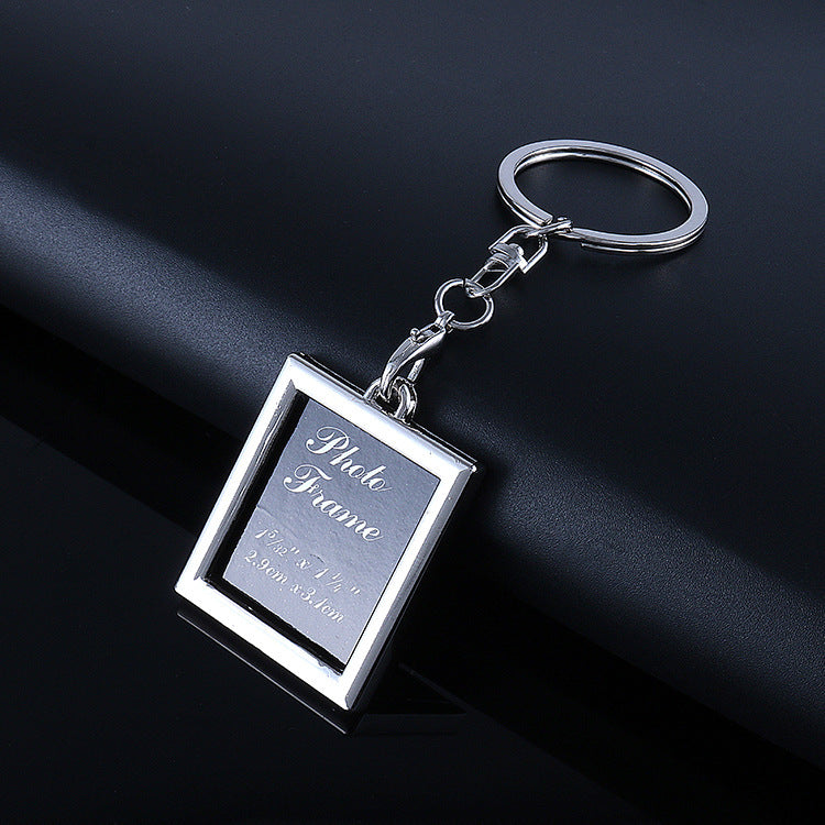 Zinc Alloy Metal Photo Frame Keychain Square Round Heart Rhombus Pendant Stylish Jewelry Accessory Travel Gift