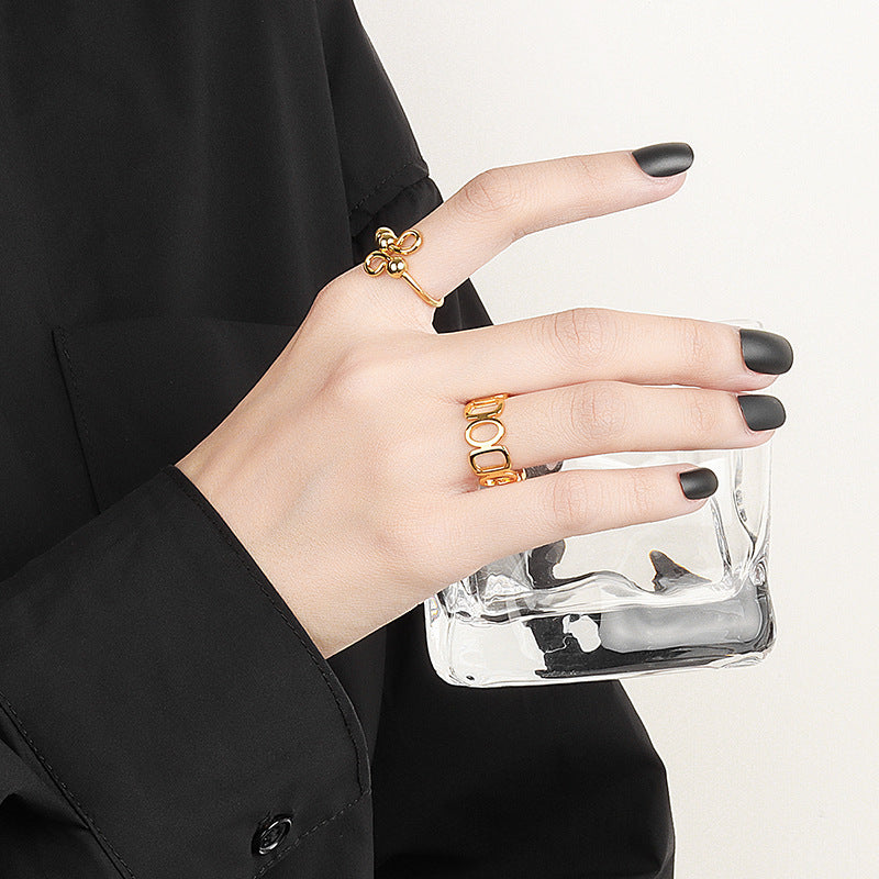 Womens Anxiety Ring Adjustable Copper Ring With Moving Beads Geometric Zen Design Electroplated Finish Fidget