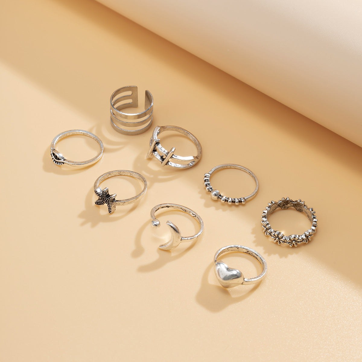 Peach Heart Alloy Ring Set with Letter Text for Women