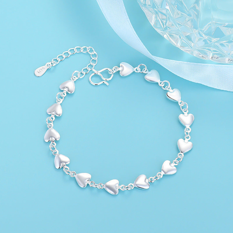 Womens Heart Bracelet Silver Plated Copper Geometric Design Adjustable Length Elegant Everyday Accessory Gifts