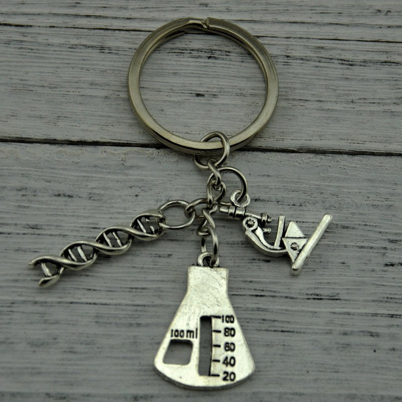 Unisex Chemistry Keychain Gift For Teachers DNA Molecule Zinc Alloy Science Enthusiast Accessory Classroom Decor