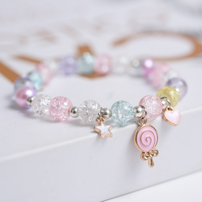 Girls Cute Bracelet With Plant Flower Plus Crystal Design Korean Beads Adjustable Childrens Bracelet 14cm 20cm