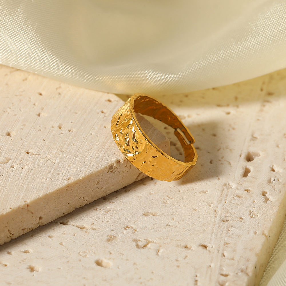 Women's Gold Plated Ring Retro Adjustable Opening Ring Personality Stainless Steel Ring Fashion Jewelry Round Ring for Her