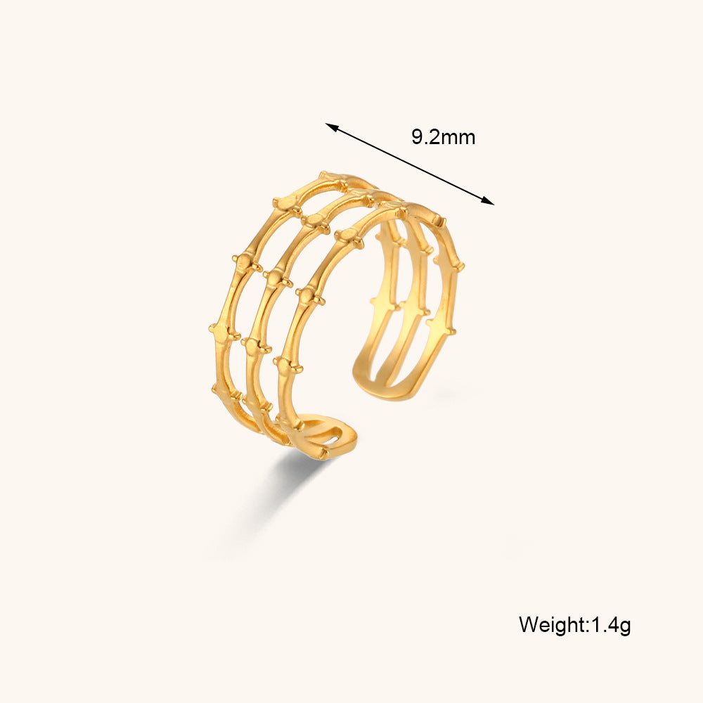 Stainless Steel Plated 18K Gold Finger Ring For Women Openwork Multilayered Diamond Accent Jewelry Fashionable