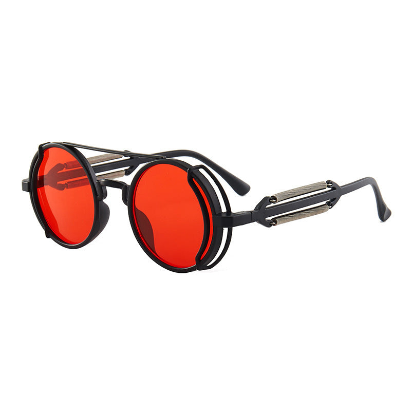Round Steampunk Sunglasses With Double Spring Leg Design For Outdoor Activities Travel Fishing Cycling Driving Stage