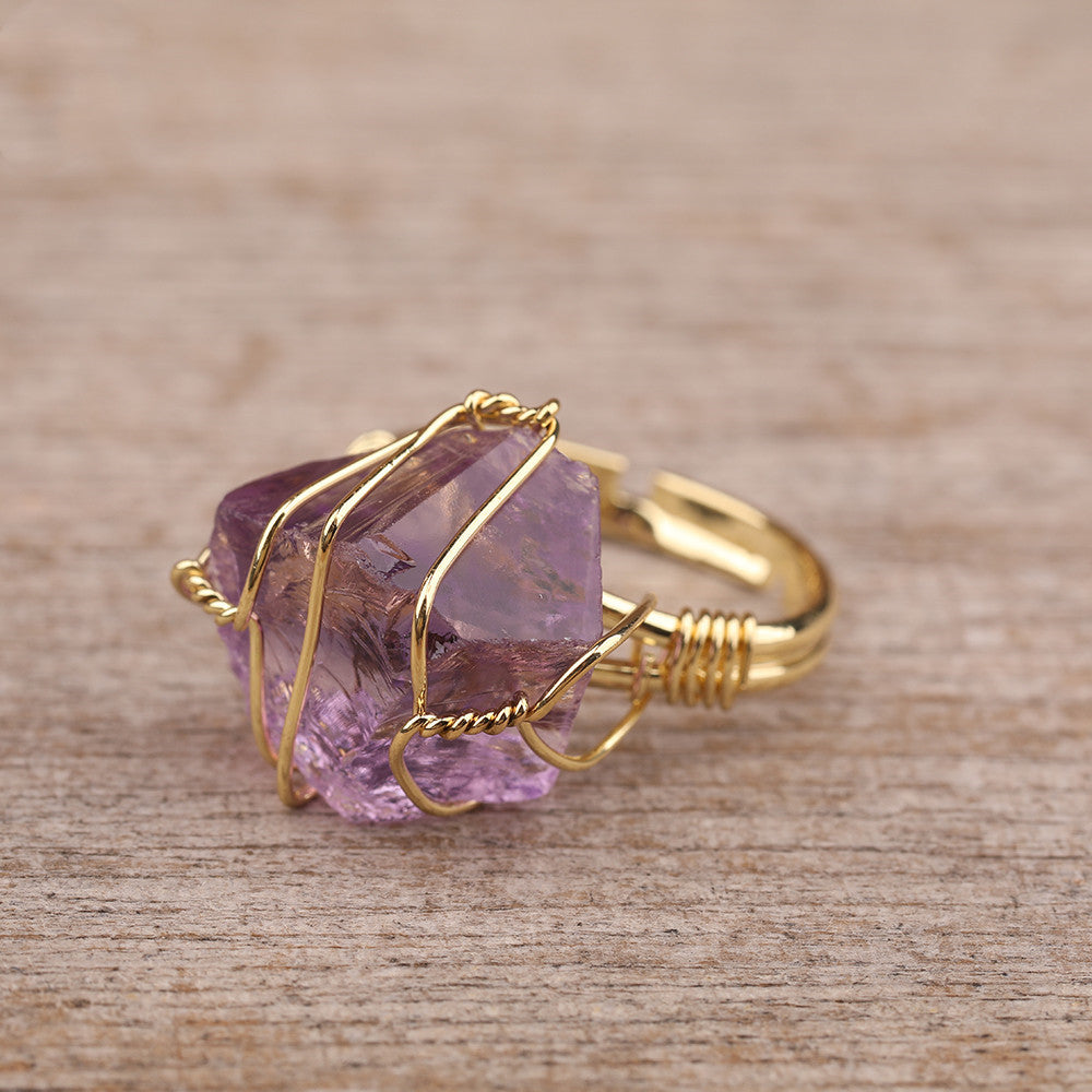 Natural Gemstone Gold Plated Copper Adjustable Ring Handmade Jewelry Gift For Women Size 18mm Adjustable Stone