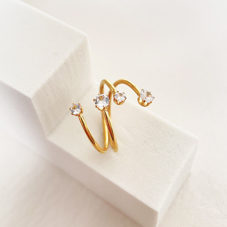 Titanium Steel Index Finger Ring Adjustable Opening With Large Diamond Zircon Inlay Geometric Ring European Style