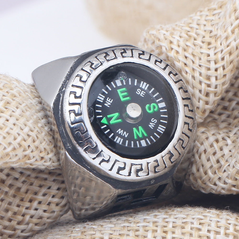 Personalized Mens Compass Ring Titanium Steel Engraved