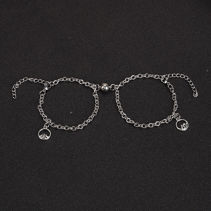 Couple Bracelets Set Titanium Steel Heart Lock Design Sun Moon Geometry Matching Gift for Lovers Pairs Oath Duo