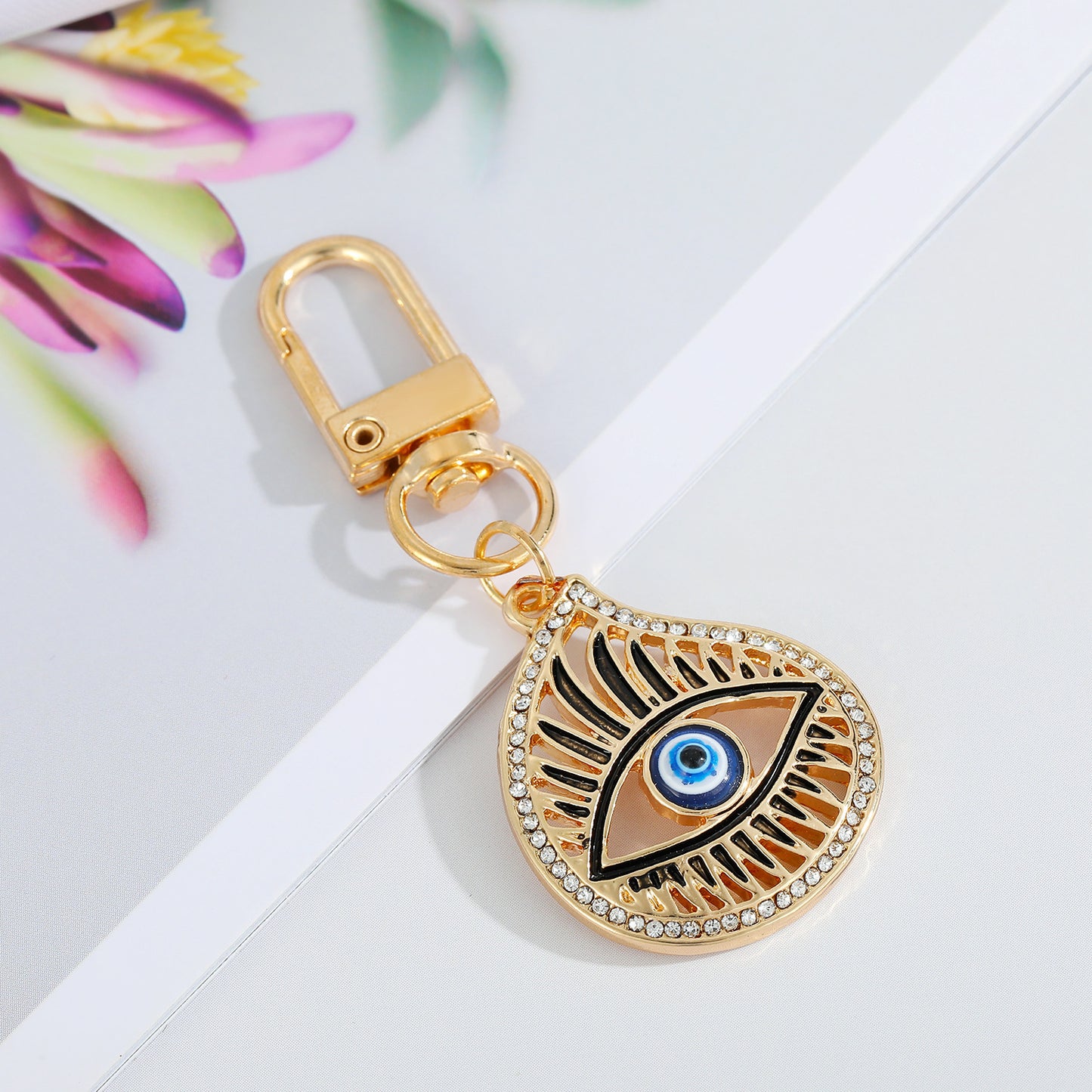 Alloy Keychain Pendant Dripping Oil Eye Design Key Ring Bag Charm Fashion Accessory Durable Silver Finish Trendy Look