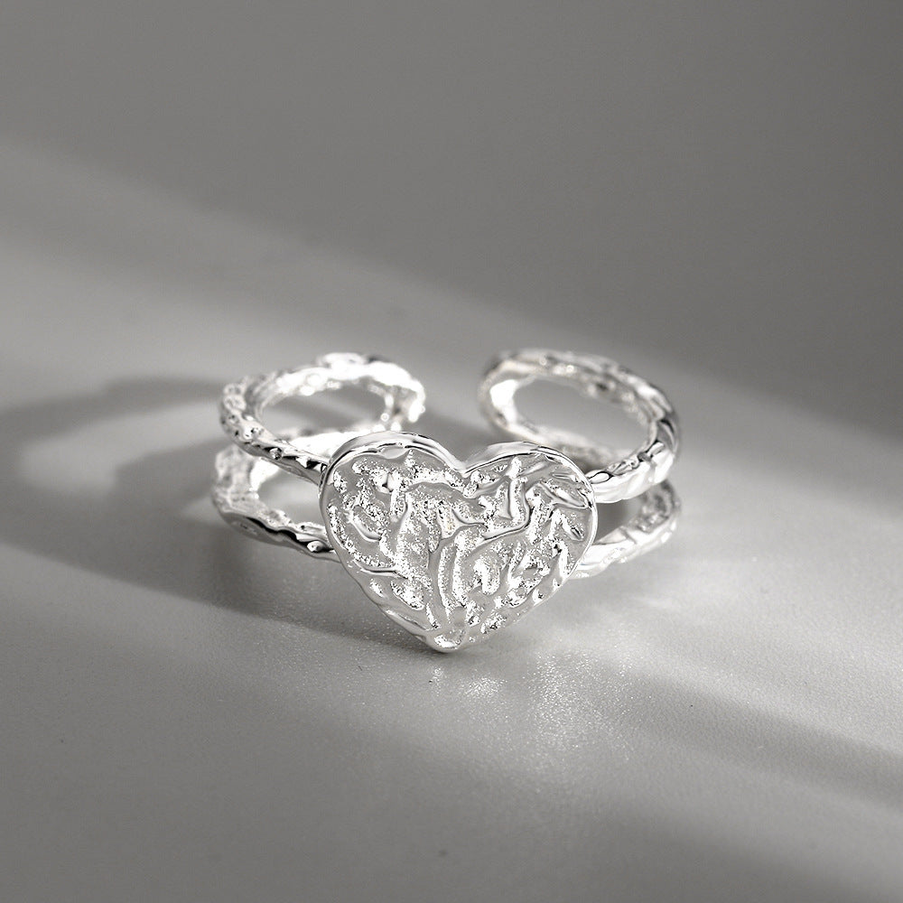 Women's Heart Ring Adjustable Geometric Gold Plated Copper Ring Fashion Jewelry Textured Design Gem Soft Shine