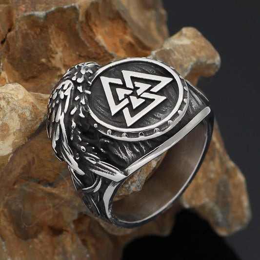 Men Viking Ring Stainless Steel Geometric Jewelry Antique Silver Durable Statement Ring For Everyday Wear Soon