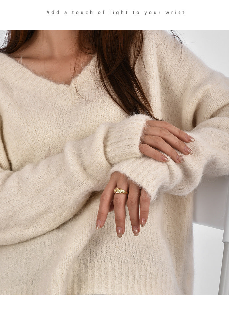 Croissant Ring Adjustable Gold Copper Zircon Embellished Geometrical Fashion Jewelry For Daily Wear Party Gift