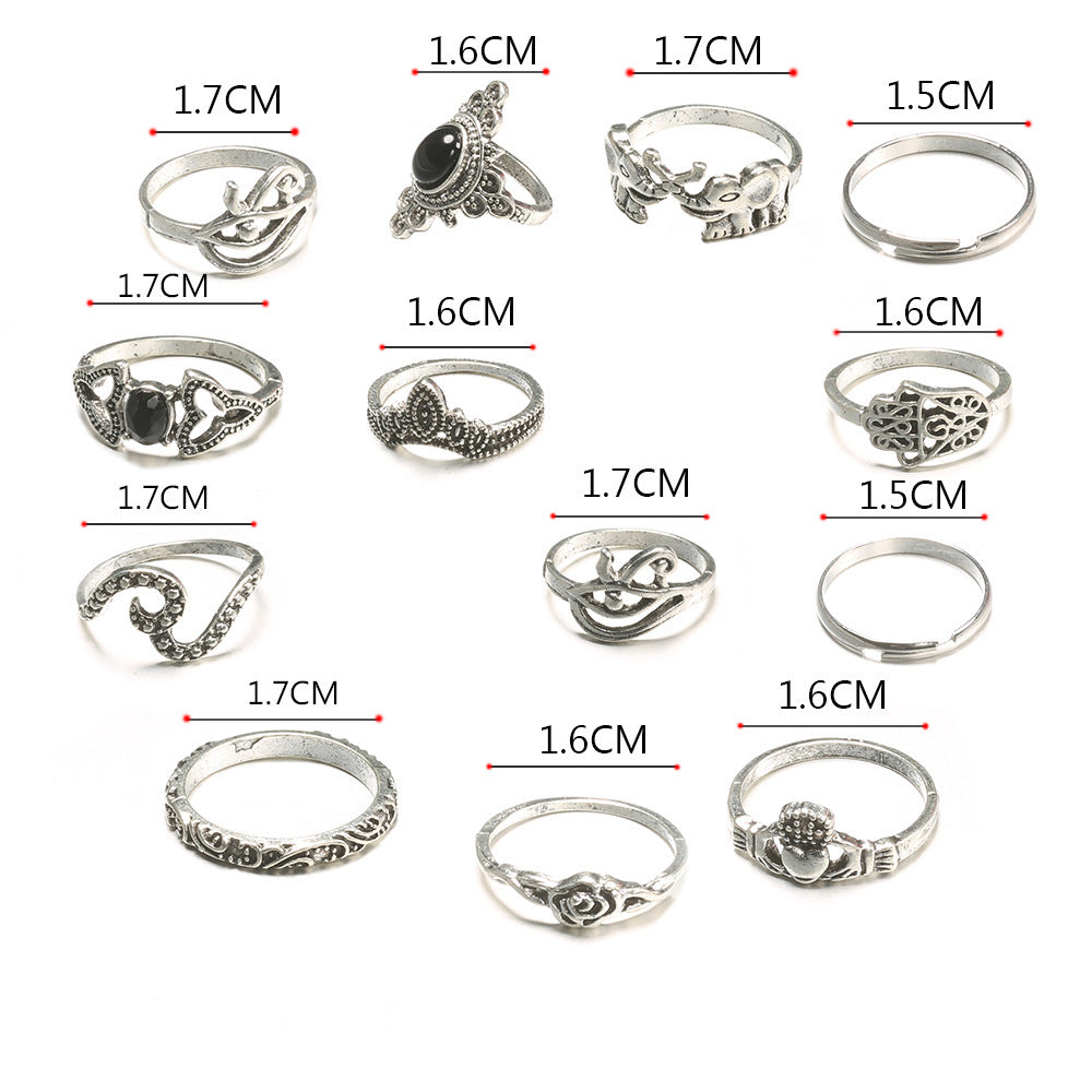 Elephant Ring Hand Carved Black Gemstone Knuckle Ring Alloy Fashion Animal Zodiac European American Ring Style