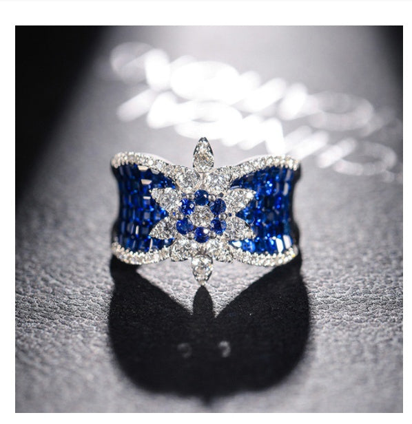 Women Adjustable Ring With Gemstones Inlay Geometric Copper And Sterling Silver Jewelry Elegant For Daily Wear