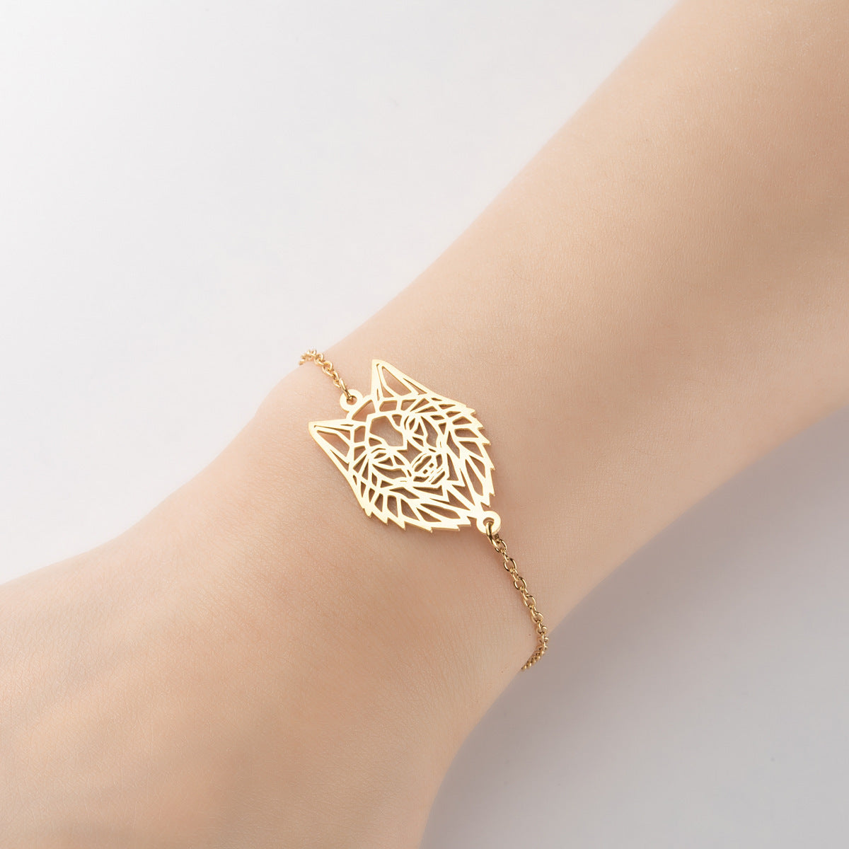 Womens Titanium Steel Bracelet With Hollow Wolf Pendant Fashion Jewelry Gift For Occasions Elegant Everyday Wear