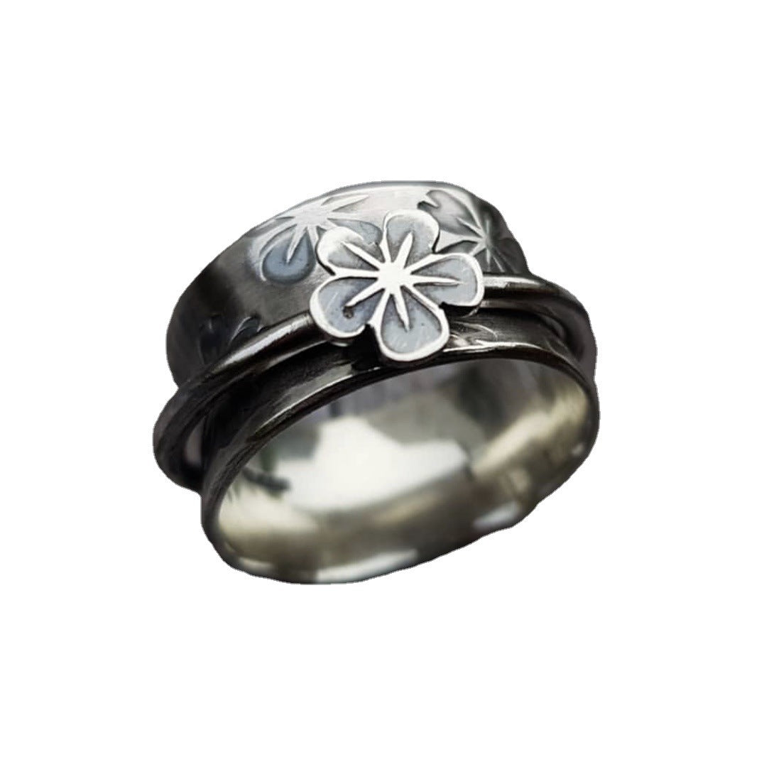 Geometric Floral Ring Silver Plated Alloy Jewelry For Women Fashion Ring Vintage Inspired Everyday Wear Jewels