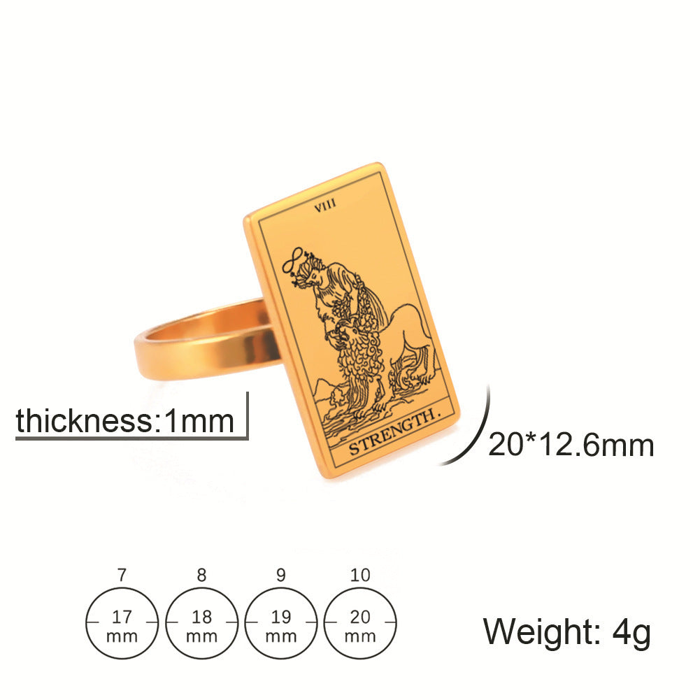 Unisex Tarot Card Ring Stainless Steel European American Patterned Jewelry Travel Souvenir Gift Accessory Men Women