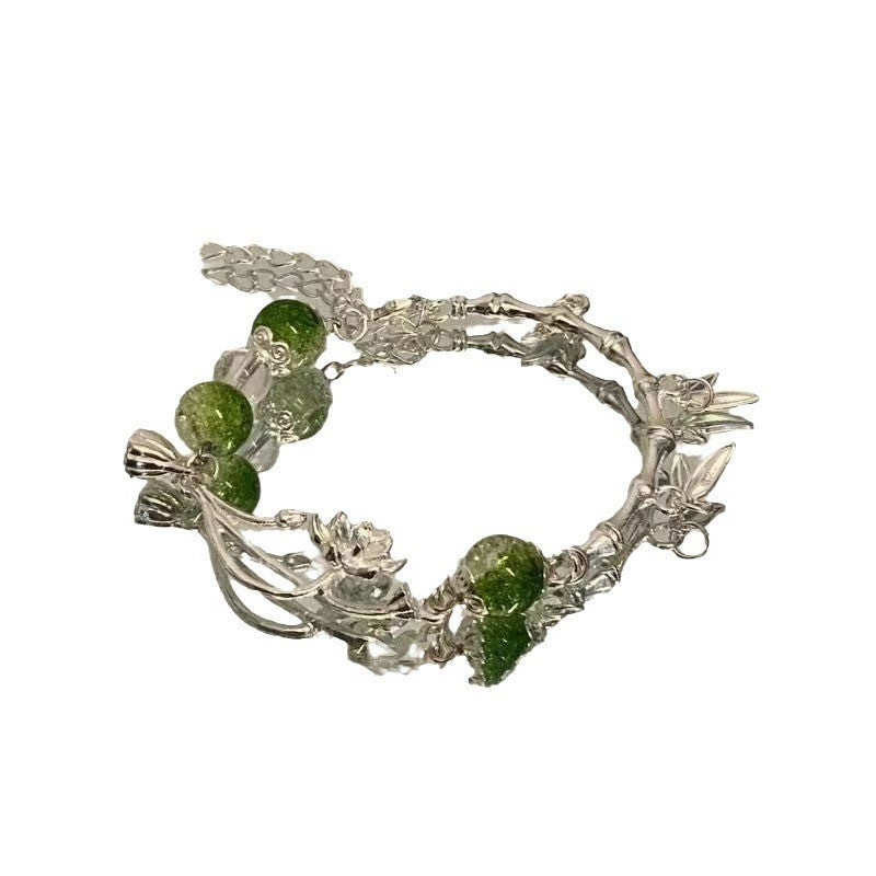 Womens Flower Bracelet Antique Alloy Design With Lotus Beaded Accent Adjustable Length For Women And Girls Art