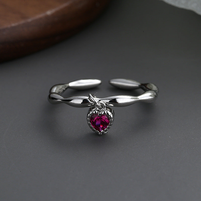 Heart Shaped Zircon Silver Ring Adjustable Korean Style