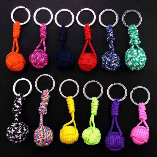 Unisex Spherical Ball Keychain Durable Metal Alloy Key Chain Pendant With Polyester Rope Key Ring For Outdoor Activities