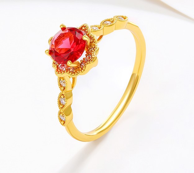 Womens Retro Pomegranate Ruby Artificial Gemstone Ring Four Claws Copper Alloy Elegant Durable Jewelry For Her