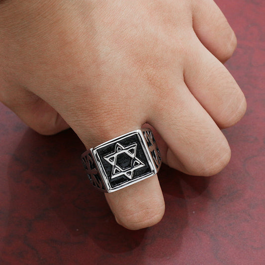 Unisex Pentagram Ring Vintage Alloy Jewelry Electroplated Silver Finish Fashion Accessory Gift For All Jewelry