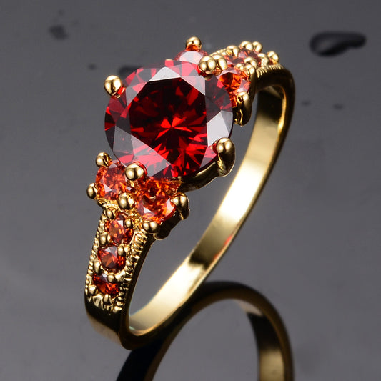 Womens Elegant Zircon Ring Four Claw Round Design Electroplated Brass Sparkling Rhinestone Jewelry For Women Shine