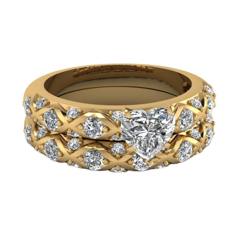 Unisex Heart Ring Set Electroplated Alloy Inlaid Love Rings Simple Band 2 Piece For Women And Men Elegant Heart Design